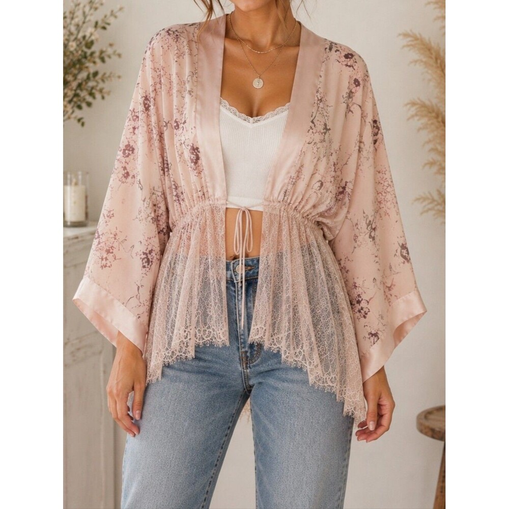 Taylor & Sage Blush Lace Kimono Style Top Large Boho Romantic Festival Duster